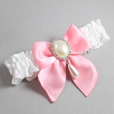 White and Pink Satin Wedding Garter / White and Pink Wedding Garters / Wedding Garter / Custom Wedding Garter / Bridal Garter / Prom Garter / Linda Joyce Couture / Personalized Garter / Personalized Wedding Garter / Personalized Prom Garter