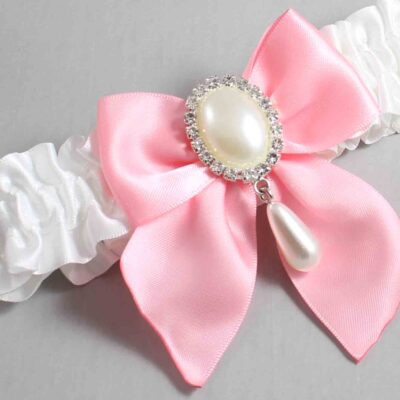 White and Pink Satin Wedding Garter / White and Pink Wedding Garters / Wedding Garter / Custom Wedding Garter / Bridal Garter / Prom Garter / Linda Joyce Couture / Personalized Garter / Personalized Wedding Garter / Personalized Prom Garter