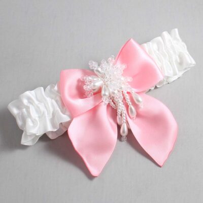 White and Pink Satin Wedding Garter / White and Pink Wedding Garters / Wedding Garter / Custom Wedding Garter / Bridal Garter / Prom Garter / Linda Joyce Couture / Personalized Garter / Personalized Wedding Garter / Personalized Prom Garter