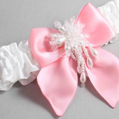 White and Pink Satin Wedding Garter / White and Pink Wedding Garters / Wedding Garter / Custom Wedding Garter / Bridal Garter / Prom Garter / Linda Joyce Couture / Personalized Garter / Personalized Wedding Garter / Personalized Prom Garter