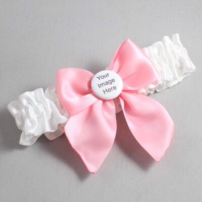 White and Pink Satin Wedding Garter / White and Pink Wedding Garters / Wedding Garter / Custom Wedding Garter / Bridal Garter / Prom Garter / Linda Joyce Couture / Personalized Garter / Personalized Wedding Garter / Personalized Prom Garter