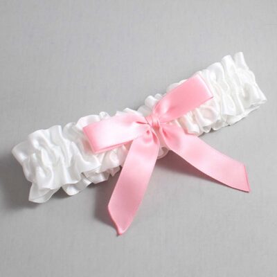 White and Pink Satin Wedding Garter / White Wedding Garters / Wedding Garter / Custom Wedding Garter / Bridal Garter / Prom Garter / Linda Joyce Couture / Personalized Garter / Personalized Wedding Garter / Personalized Prom Garter