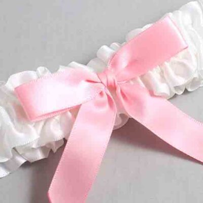 White and Pink Satin Wedding Garter / White Wedding Garters / Wedding Garter / Custom Wedding Garter / Bridal Garter / Prom Garter / Linda Joyce Couture / Personalized Garter / Personalized Wedding Garter / Personalized Prom Garter