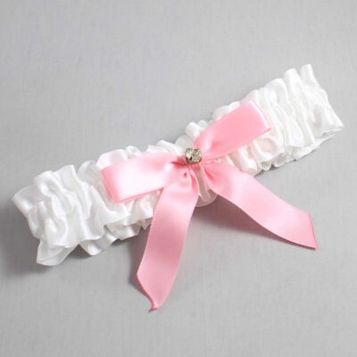 White and Pink Satin Wedding Garter / White Wedding Garters / Wedding Garter / Custom Wedding Garter / Bridal Garter / Prom Garter / Linda Joyce Couture / Personalized Garter / Personalized Wedding Garter / Personalized Prom Garter