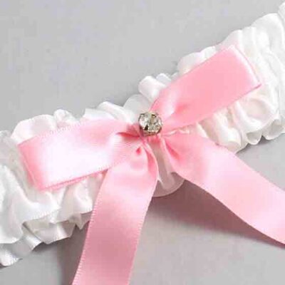 White and Pink Satin Wedding Garter / White Wedding Garters / Wedding Garter / Custom Wedding Garter / Bridal Garter / Prom Garter / Linda Joyce Couture / Personalized Garter / Personalized Wedding Garter / Personalized Prom Garter