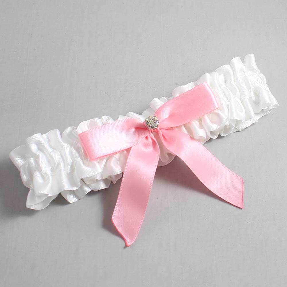 White and Pink Satin Wedding Garter / White Wedding Garters / Wedding Garter / Custom Wedding Garter / Bridal Garter / Prom Garter / Linda Joyce Couture / Personalized Garter / Personalized Wedding Garter / Personalized Prom Garter