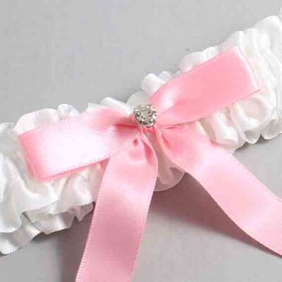 White and Pink Satin Wedding Garter / White Wedding Garters / Wedding Garter / Custom Wedding Garter / Bridal Garter / Prom Garter / Linda Joyce Couture / Personalized Garter / Personalized Wedding Garter / Personalized Prom Garter