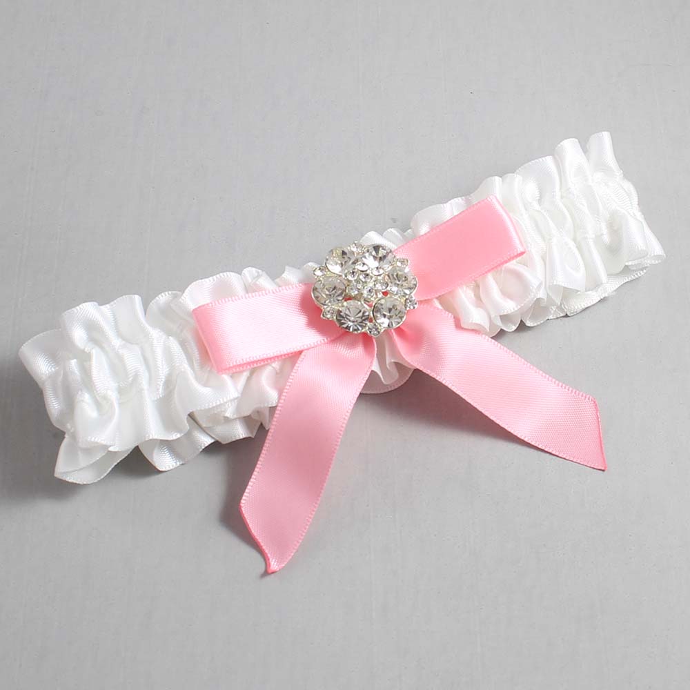 White and Pink Satin Wedding Garter / White Wedding Garters / Wedding Garter / Custom Wedding Garter / Bridal Garter / Prom Garter / Linda Joyce Couture / Personalized Garter / Personalized Wedding Garter / Personalized Prom Garter