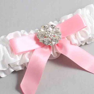 White and Pink Satin Wedding Garter / White Wedding Garters / Wedding Garter / Custom Wedding Garter / Bridal Garter / Prom Garter / Linda Joyce Couture / Personalized Garter / Personalized Wedding Garter / Personalized Prom Garter