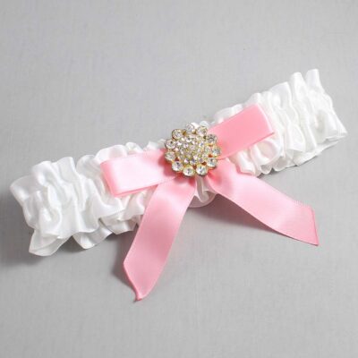 White and Pink Satin Wedding Garter / White Wedding Garters / Wedding Garter / Custom Wedding Garter / Bridal Garter / Prom Garter / Linda Joyce Couture / Personalized Garter / Personalized Wedding Garter / Personalized Prom Garter