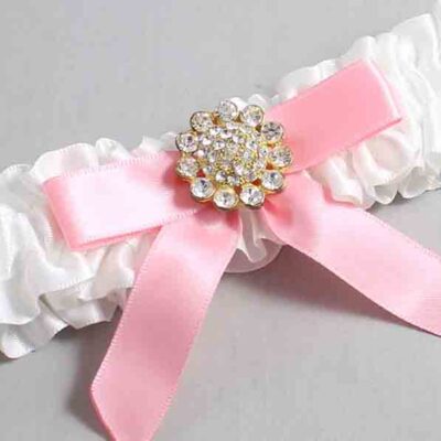 White and Pink Satin Wedding Garter / White Wedding Garters / Wedding Garter / Custom Wedding Garter / Bridal Garter / Prom Garter / Linda Joyce Couture / Personalized Garter / Personalized Wedding Garter / Personalized Prom Garter