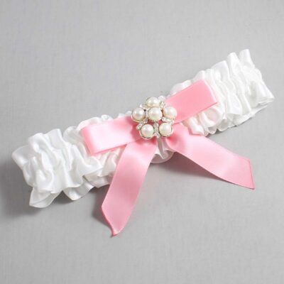 White and Pink Satin Wedding Garter / White Wedding Garters / Wedding Garter / Custom Wedding Garter / Bridal Garter / Prom Garter / Linda Joyce Couture / Personalized Garter / Personalized Wedding Garter / Personalized Prom Garter