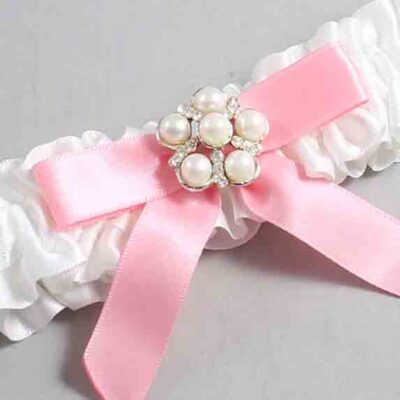 White and Pink Satin Wedding Garter / White Wedding Garters / Wedding Garter / Custom Wedding Garter / Bridal Garter / Prom Garter / Linda Joyce Couture / Personalized Garter / Personalized Wedding Garter / Personalized Prom Garter