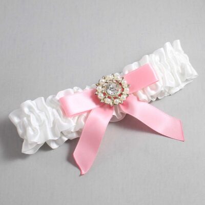 White and Pink Satin Wedding Garter / White Wedding Garters / Wedding Garter / Custom Wedding Garter / Bridal Garter / Prom Garter / Linda Joyce Couture / Personalized Garter / Personalized Wedding Garter / Personalized Prom Garter