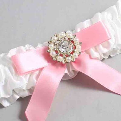 White and Pink Satin Wedding Garter / White Wedding Garters / Wedding Garter / Custom Wedding Garter / Bridal Garter / Prom Garter / Linda Joyce Couture / Personalized Garter / Personalized Wedding Garter / Personalized Prom Garter