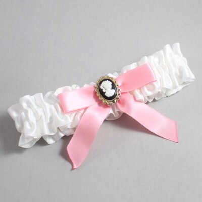 White and Pink Satin Wedding Garter / White Wedding Garters / Wedding Garter / Custom Wedding Garter / Bridal Garter / Prom Garter / Linda Joyce Couture / Personalized Garter / Personalized Wedding Garter / Personalized Prom Garter