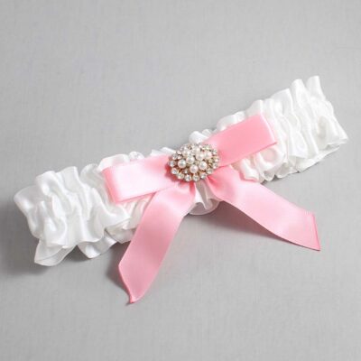 White and Pink Satin Wedding Garter / White Wedding Garters / Wedding Garter / Custom Wedding Garter / Bridal Garter / Prom Garter / Linda Joyce Couture / Personalized Garter / Personalized Wedding Garter / Personalized Prom Garter