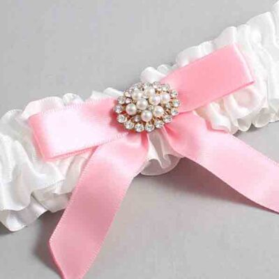 White and Pink Satin Wedding Garter / White Wedding Garters / Wedding Garter / Custom Wedding Garter / Bridal Garter / Prom Garter / Linda Joyce Couture / Personalized Garter / Personalized Wedding Garter / Personalized Prom Garter