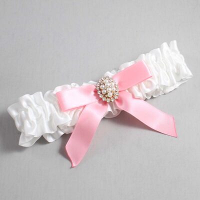 White and Pink Satin Wedding Garter / White Wedding Garters / Wedding Garter / Custom Wedding Garter / Bridal Garter / Prom Garter / Linda Joyce Couture / Personalized Garter / Personalized Wedding Garter / Personalized Prom Garter