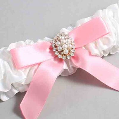 White and Pink Satin Wedding Garter / White Wedding Garters / Wedding Garter / Custom Wedding Garter / Bridal Garter / Prom Garter / Linda Joyce Couture / Personalized Garter / Personalized Wedding Garter / Personalized Prom Garter