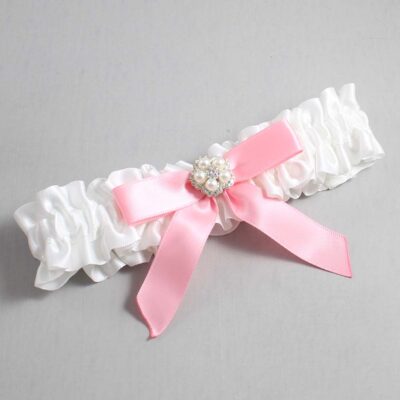 White and Pink Satin Wedding Garter / White Wedding Garters / Wedding Garter / Custom Wedding Garter / Bridal Garter / Prom Garter / Linda Joyce Couture / Personalized Garter / Personalized Wedding Garter / Personalized Prom Garter