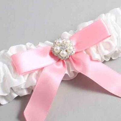 White and Pink Satin Wedding Garter / White Wedding Garters / Wedding Garter / Custom Wedding Garter / Bridal Garter / Prom Garter / Linda Joyce Couture / Personalized Garter / Personalized Wedding Garter / Personalized Prom Garter