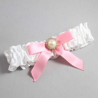 White and Pink Satin Wedding Garter / White Wedding Garters / Wedding Garter / Custom Wedding Garter / Bridal Garter / Prom Garter / Linda Joyce Couture / Personalized Garter / Personalized Wedding Garter / Personalized Prom Garter