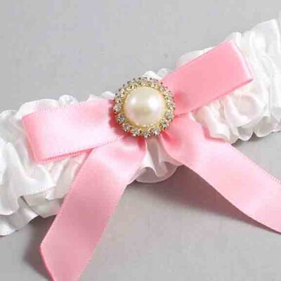 White and Pink Satin Wedding Garter / White Wedding Garters / Wedding Garter / Custom Wedding Garter / Bridal Garter / Prom Garter / Linda Joyce Couture / Personalized Garter / Personalized Wedding Garter / Personalized Prom Garter