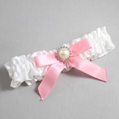 White and Pink Satin Wedding Garter / White Wedding Garters / Wedding Garter / Custom Wedding Garter / Bridal Garter / Prom Garter / Linda Joyce Couture / Personalized Garter / Personalized Wedding Garter / Personalized Prom Garter