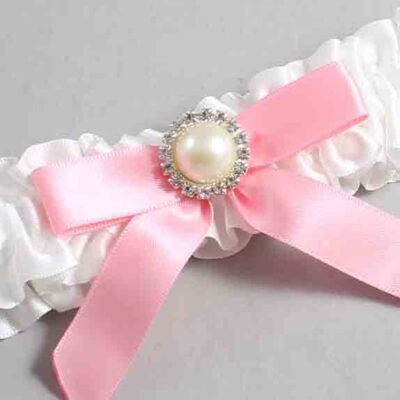 White and Pink Satin Wedding Garter / White Wedding Garters / Wedding Garter / Custom Wedding Garter / Bridal Garter / Prom Garter / Linda Joyce Couture / Personalized Garter / Personalized Wedding Garter / Personalized Prom Garter