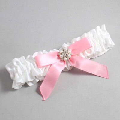 White and Pink Satin Wedding Garter / White Wedding Garters / Wedding Garter / Custom Wedding Garter / Bridal Garter / Prom Garter / Linda Joyce Couture / Personalized Garter / Personalized Wedding Garter / Personalized Prom Garter
