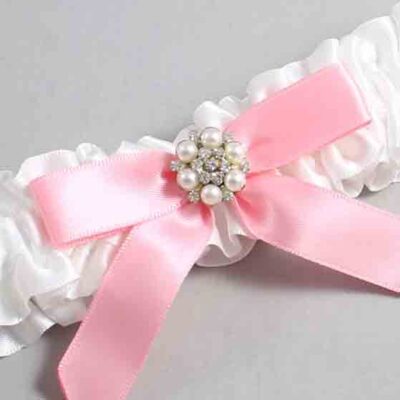 White and Pink Satin Wedding Garter / White Wedding Garters / Wedding Garter / Custom Wedding Garter / Bridal Garter / Prom Garter / Linda Joyce Couture / Personalized Garter / Personalized Wedding Garter / Personalized Prom Garter