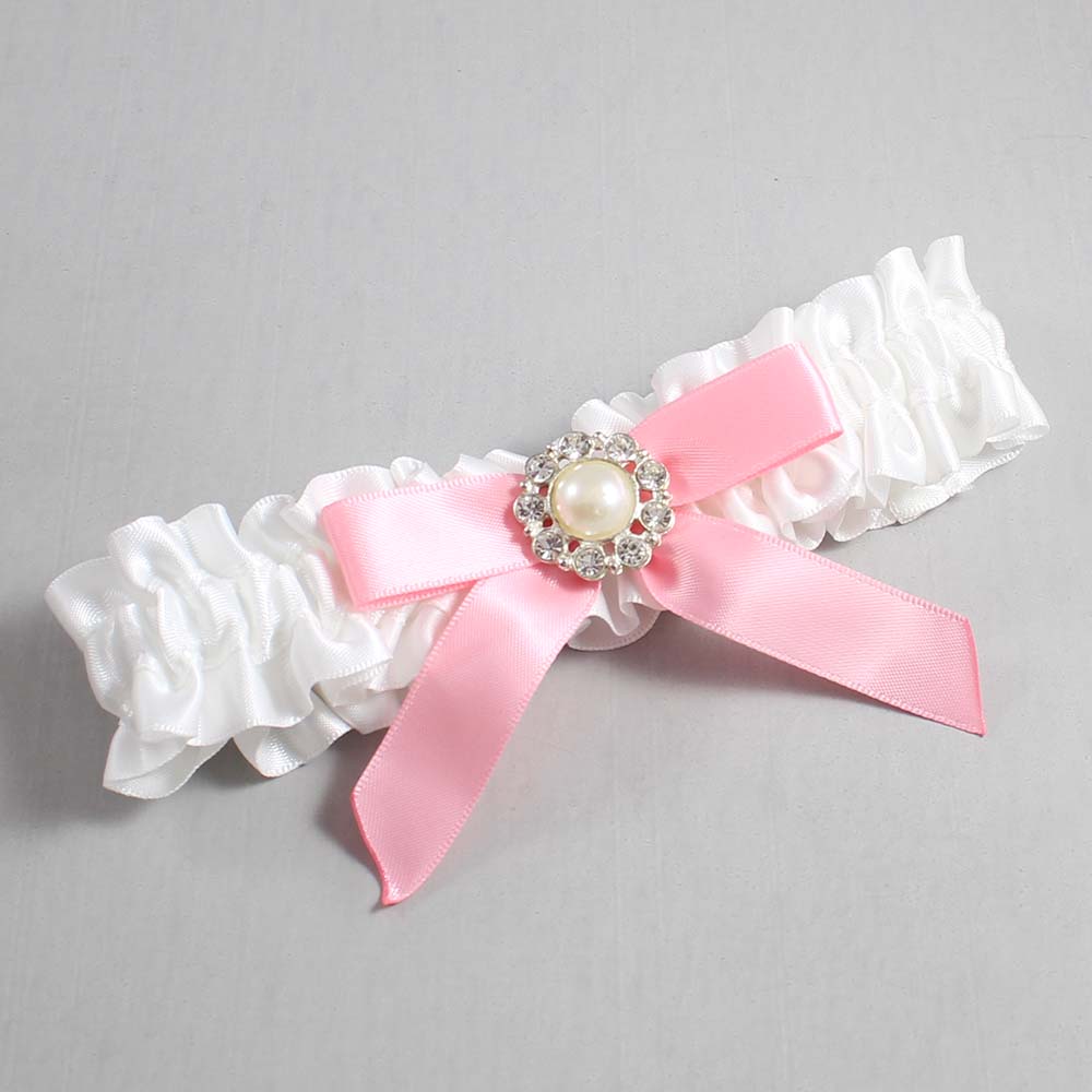 White and Pink Satin Wedding Garter / White Wedding Garters / Wedding Garter / Custom Wedding Garter / Bridal Garter / Prom Garter / Linda Joyce Couture / Personalized Garter / Personalized Wedding Garter / Personalized Prom Garter