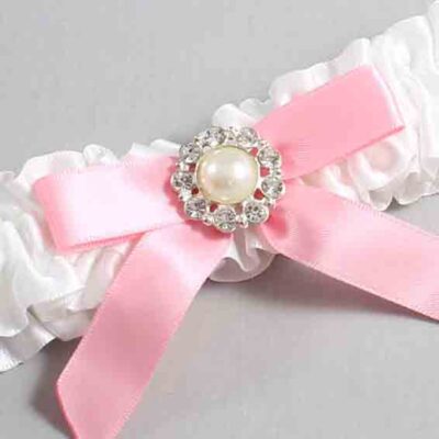 White and Pink Satin Wedding Garter / White Wedding Garters / Wedding Garter / Custom Wedding Garter / Bridal Garter / Prom Garter / Linda Joyce Couture / Personalized Garter / Personalized Wedding Garter / Personalized Prom Garter