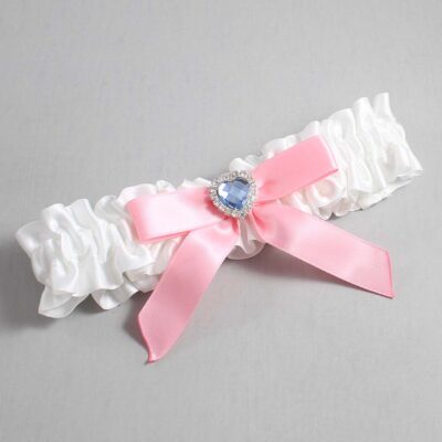 White and Pink Satin Wedding Garter / White Wedding Garters / Wedding Garter / Custom Wedding Garter / Bridal Garter / Prom Garter / Linda Joyce Couture / Personalized Garter / Personalized Wedding Garter / Personalized Prom Garter