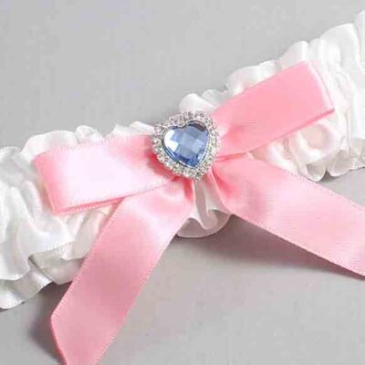 White and Pink Satin Wedding Garter / White Wedding Garters / Wedding Garter / Custom Wedding Garter / Bridal Garter / Prom Garter / Linda Joyce Couture / Personalized Garter / Personalized Wedding Garter / Personalized Prom Garter
