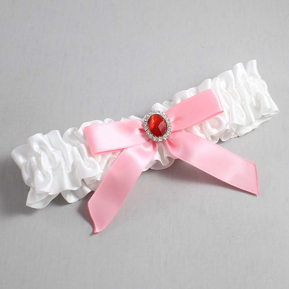 White and Pink Satin Wedding Garter / White Wedding Garters / Wedding Garter / Custom Wedding Garter / Bridal Garter / Prom Garter / Linda Joyce Couture / Personalized Garter / Personalized Wedding Garter / Personalized Prom Garter