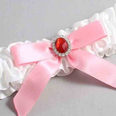 White and Pink Satin Wedding Garter / White Wedding Garters / Wedding Garter / Custom Wedding Garter / Bridal Garter / Prom Garter / Linda Joyce Couture / Personalized Garter / Personalized Wedding Garter / Personalized Prom Garter