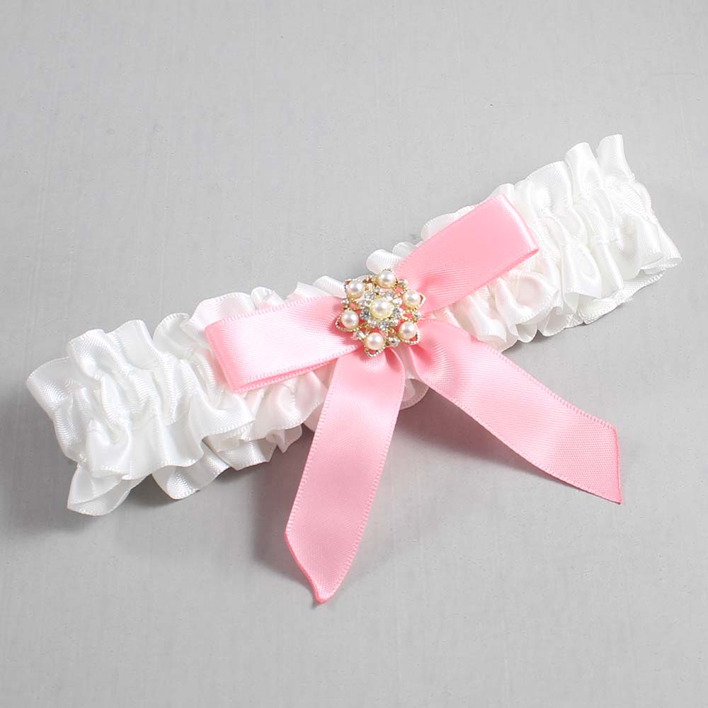 White and Pink Satin Wedding Garter / White Wedding Garters / Wedding Garter / Custom Wedding Garter / Bridal Garter / Prom Garter / Linda Joyce Couture / Personalized Garter / Personalized Wedding Garter / Personalized Prom Garter