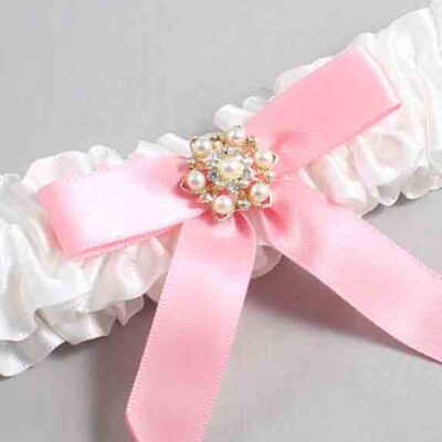 White and Pink Satin Wedding Garter / White Wedding Garters / Wedding Garter / Custom Wedding Garter / Bridal Garter / Prom Garter / Linda Joyce Couture / Personalized Garter / Personalized Wedding Garter / Personalized Prom Garter