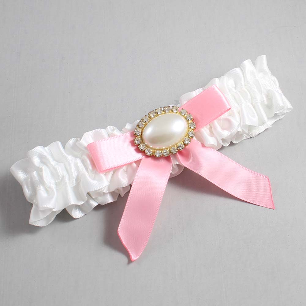 White and Pink Satin Wedding Garter / White Wedding Garters / Wedding Garter / Custom Wedding Garter / Bridal Garter / Prom Garter / Linda Joyce Couture / Personalized Garter / Personalized Wedding Garter / Personalized Prom Garter