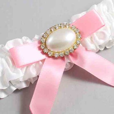 White and Pink Satin Wedding Garter / White Wedding Garters / Wedding Garter / Custom Wedding Garter / Bridal Garter / Prom Garter / Linda Joyce Couture / Personalized Garter / Personalized Wedding Garter / Personalized Prom Garter