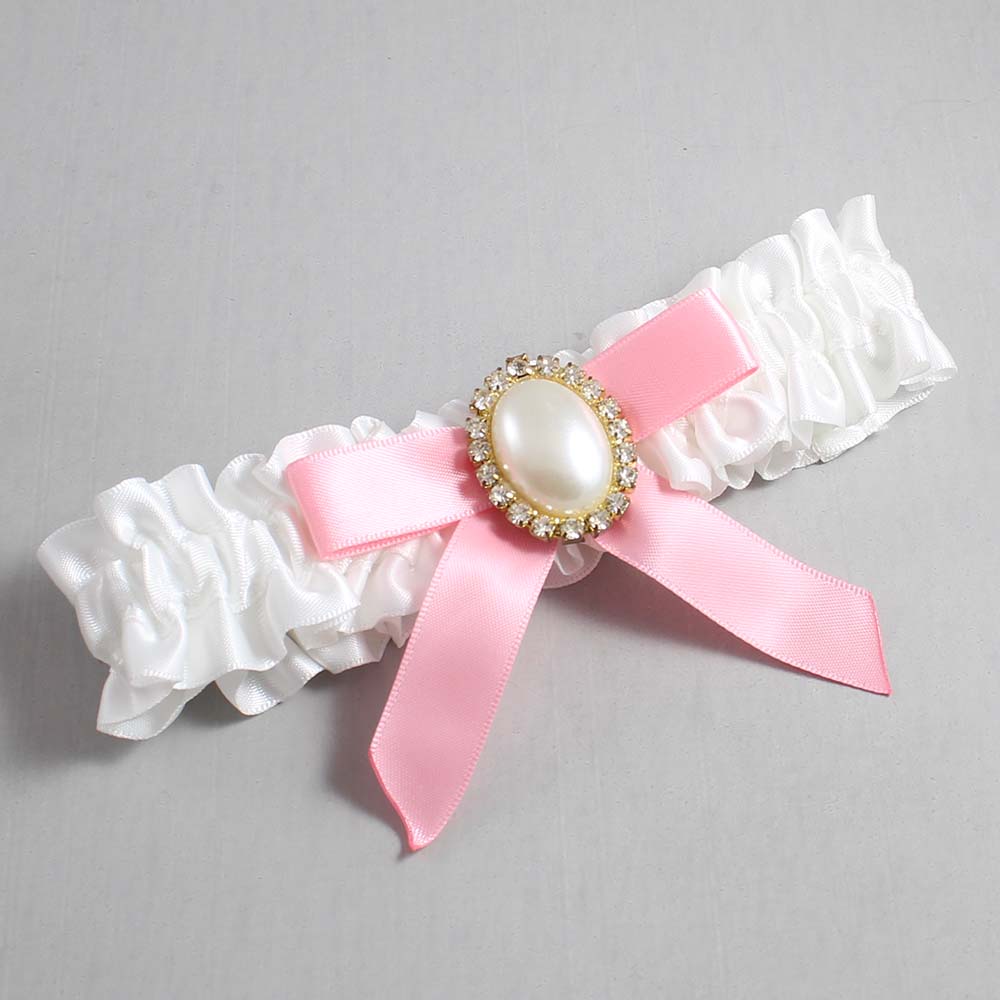 White and Pink Satin Wedding Garter / White Wedding Garters / Wedding Garter / Custom Wedding Garter / Bridal Garter / Prom Garter / Linda Joyce Couture / Personalized Garter / Personalized Wedding Garter / Personalized Prom Garter