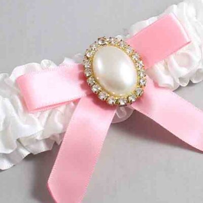 White and Pink Satin Wedding Garter / White Wedding Garters / Wedding Garter / Custom Wedding Garter / Bridal Garter / Prom Garter / Linda Joyce Couture / Personalized Garter / Personalized Wedding Garter / Personalized Prom Garter