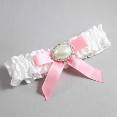 White and Pink Satin Wedding Garter / White Wedding Garters / Wedding Garter / Custom Wedding Garter / Bridal Garter / Prom Garter / Linda Joyce Couture / Personalized Garter / Personalized Wedding Garter / Personalized Prom Garter