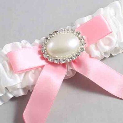 White and Pink Satin Wedding Garter / White Wedding Garters / Wedding Garter / Custom Wedding Garter / Bridal Garter / Prom Garter / Linda Joyce Couture / Personalized Garter / Personalized Wedding Garter / Personalized Prom Garter