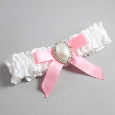 White and Pink Satin Wedding Garter / White Wedding Garters / Wedding Garter / Custom Wedding Garter / Bridal Garter / Prom Garter / Linda Joyce Couture / Personalized Garter / Personalized Wedding Garter / Personalized Prom Garter