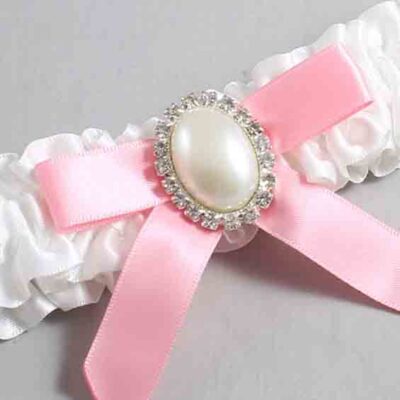 White and Pink Satin Wedding Garter / White Wedding Garters / Wedding Garter / Custom Wedding Garter / Bridal Garter / Prom Garter / Linda Joyce Couture / Personalized Garter / Personalized Wedding Garter / Personalized Prom Garter