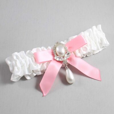 White and Pink Satin Wedding Garter / White Wedding Garters / Wedding Garter / Custom Wedding Garter / Bridal Garter / Prom Garter / Linda Joyce Couture / Personalized Garter / Personalized Wedding Garter / Personalized Prom Garter