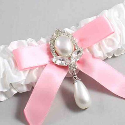 White and Pink Satin Wedding Garter / White Wedding Garters / Wedding Garter / Custom Wedding Garter / Bridal Garter / Prom Garter / Linda Joyce Couture / Personalized Garter / Personalized Wedding Garter / Personalized Prom Garter